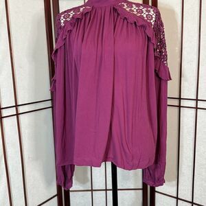 Free people Raspberry Pink Little Bit Of Love Lace Shoulder Ruffle Blouse